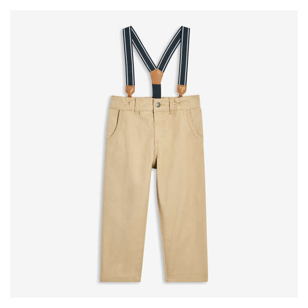 Toddler Boys' Suspender Pant - Light Khaki Brown