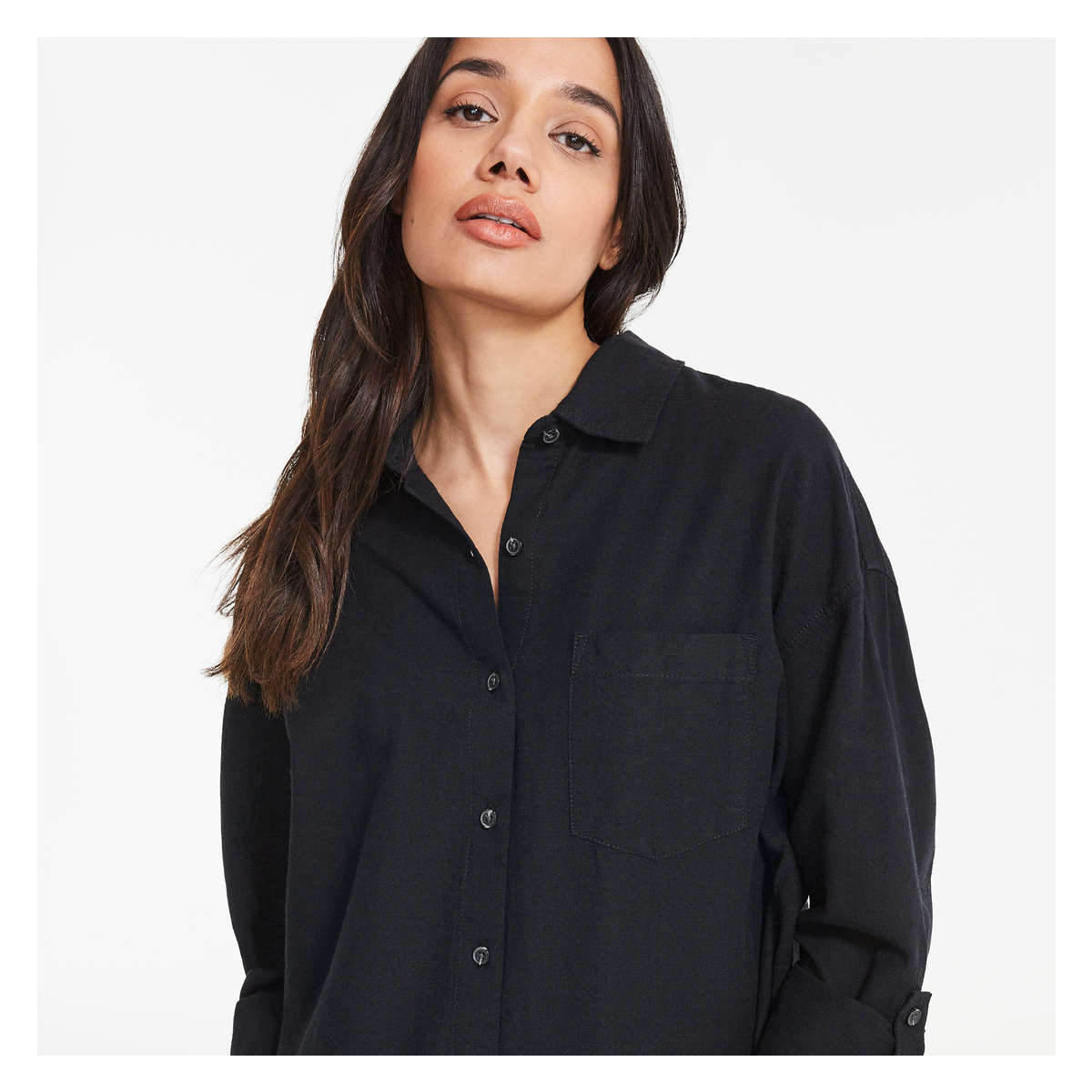 Linen-Blend Shirt in Black from Joe Fresh
