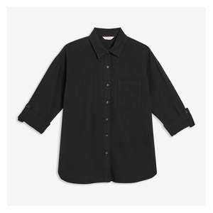 Linen-Blend Shirt in Black from Joe Fresh