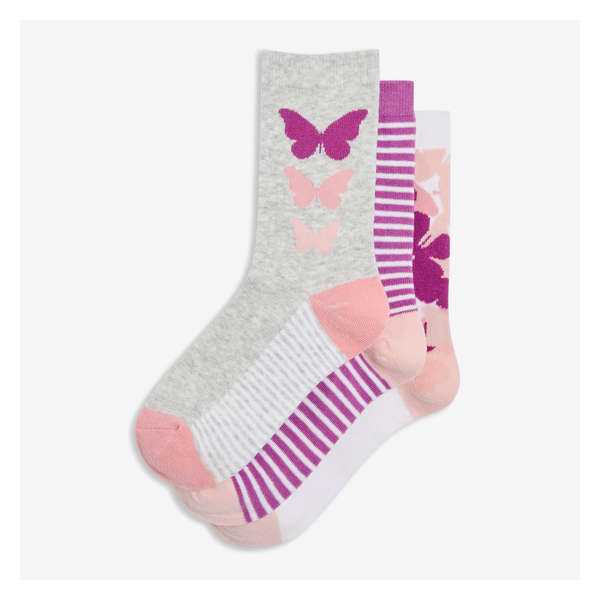 Kid Girls' 3 Pack Crew Socks - Purple