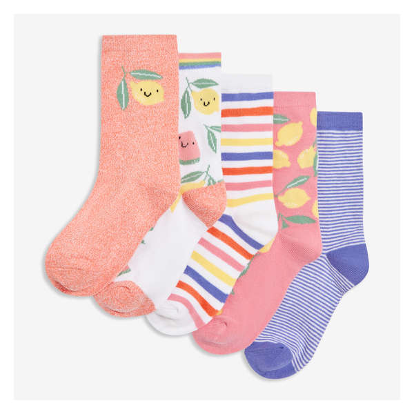 Kid Girls' 5 Pack Crew Socks - Yellow