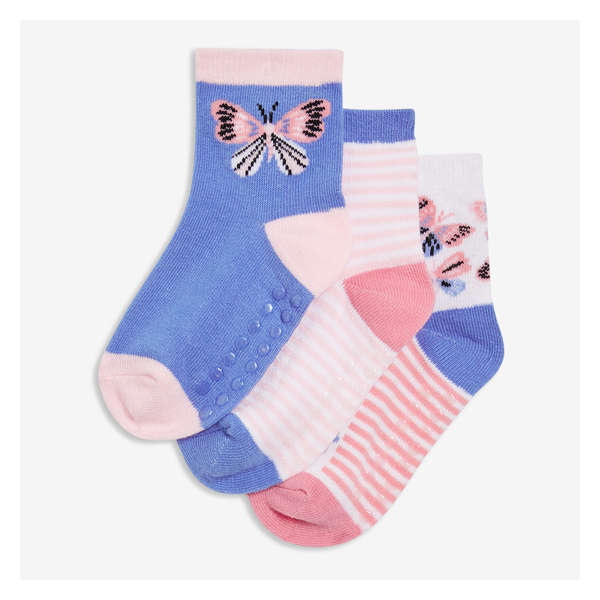 Toddler Girls' 3 Pack Quarter-Crew Socks - Blue
