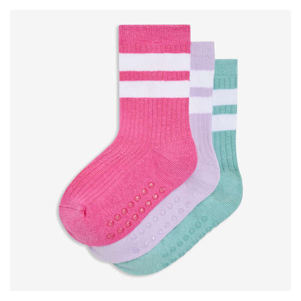Gender Free Toddler 3 Pack Rib Crew Socks - Pink
