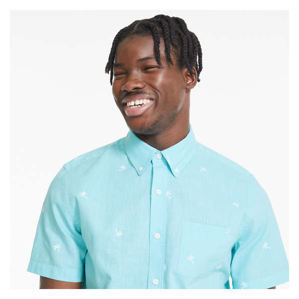 Men's Short Sleeve Linen-Blend Shirt - Aqua