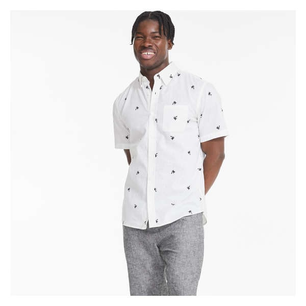 Men's Short Sleeve Linen-Blend Shirt - White