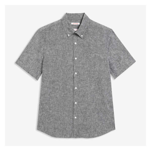 Men's Short Sleeve Linen-Blend Shirt - Dark Grey