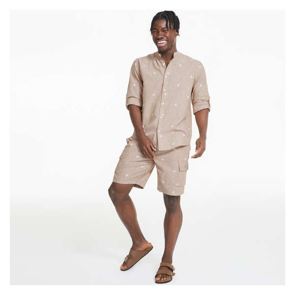 Men's Linen-Blend Shirt - Light Khaki Brown
