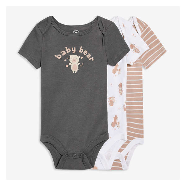 Newborn 3 Pack Organic Cotton Bodysuit - Charcoal