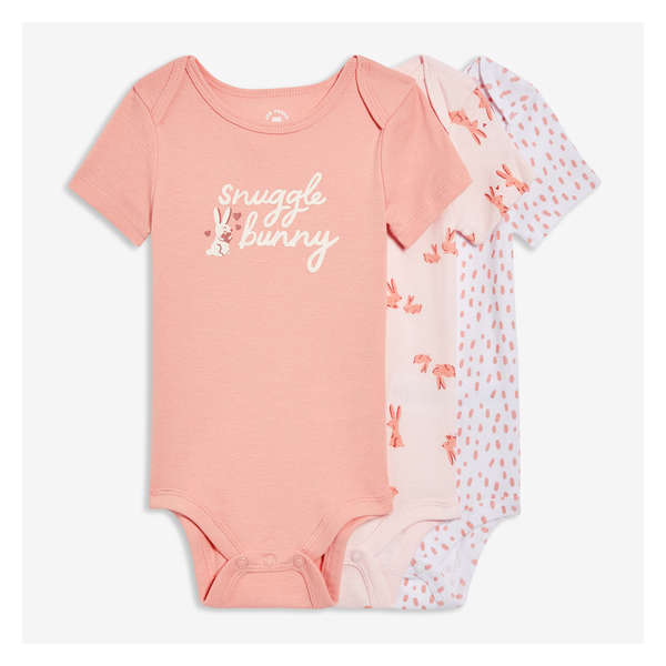 Newborn 3 Pack Organic Cotton Bodysuit - Light Coral