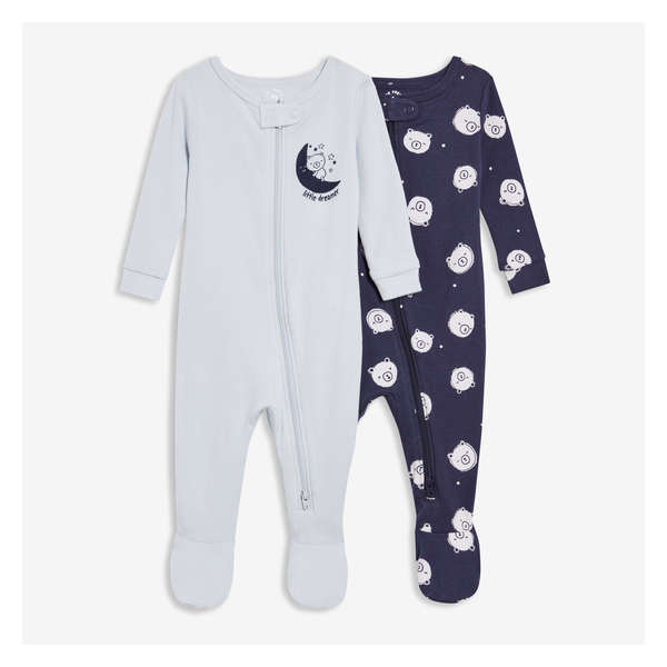 Newborn 2 Pack Organic Cotton Sleepers - Pastel Blue