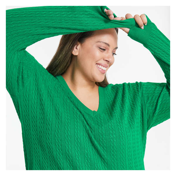 Women+ Cable Knit Sweater - Bright Green