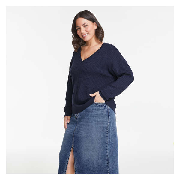 Women+ Cable Knit Sweater - Dark Blue