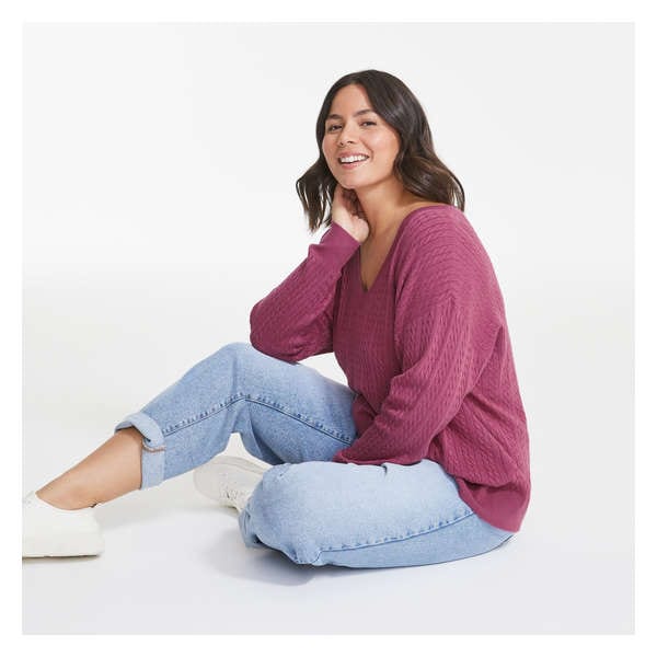 Women+ Cable Knit Sweater - Plum