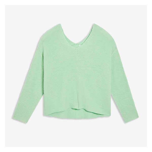 Women+ Double V-Neck Sweater - Light Green