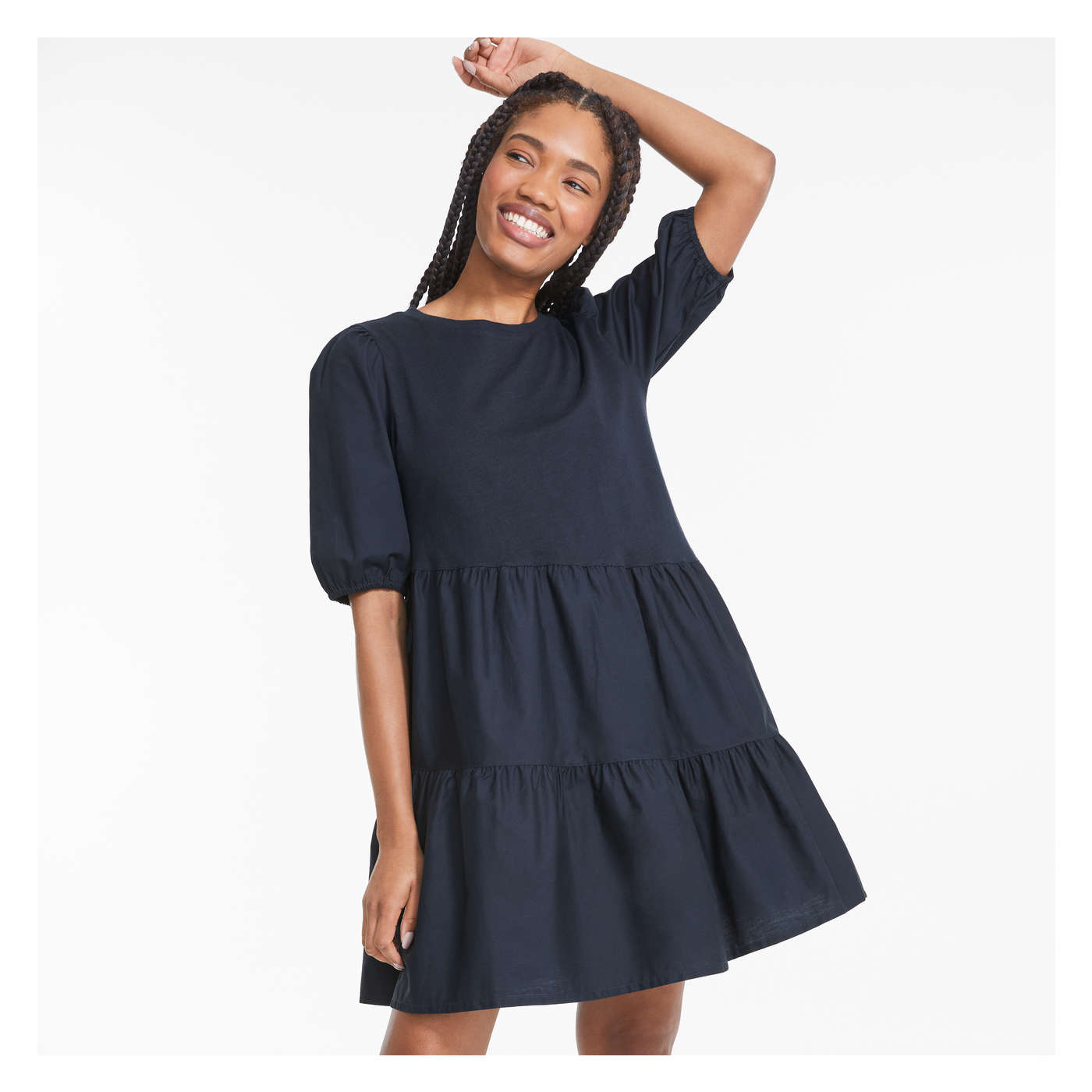 Tiered Dress in Dark Navy from Joe Fresh