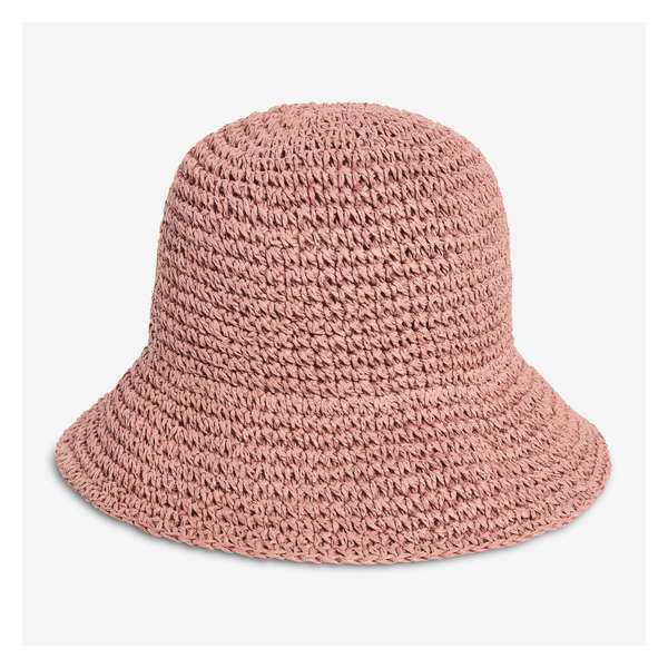 Straw Bucket Hat - Dusty Pink