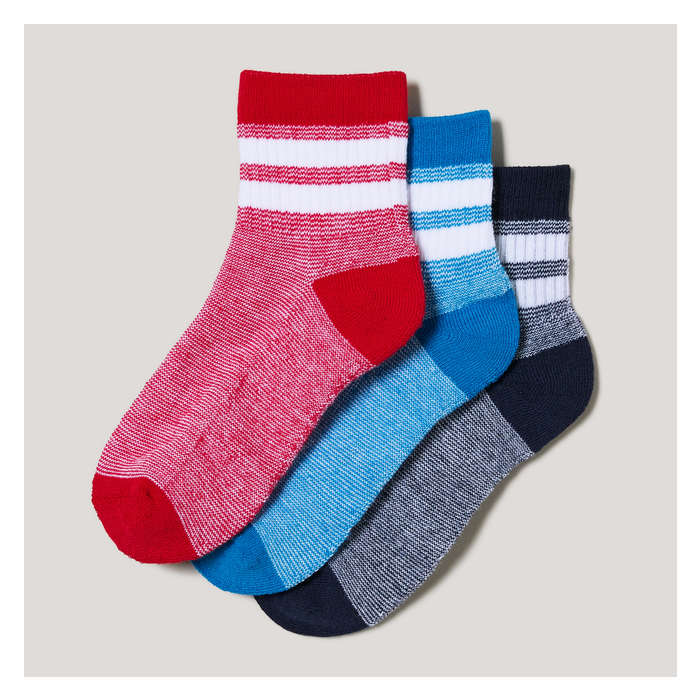 Kid Boys' 3 Pack Quarter-Crew Socks, Blue (Size 3-6) from Joe Fresh