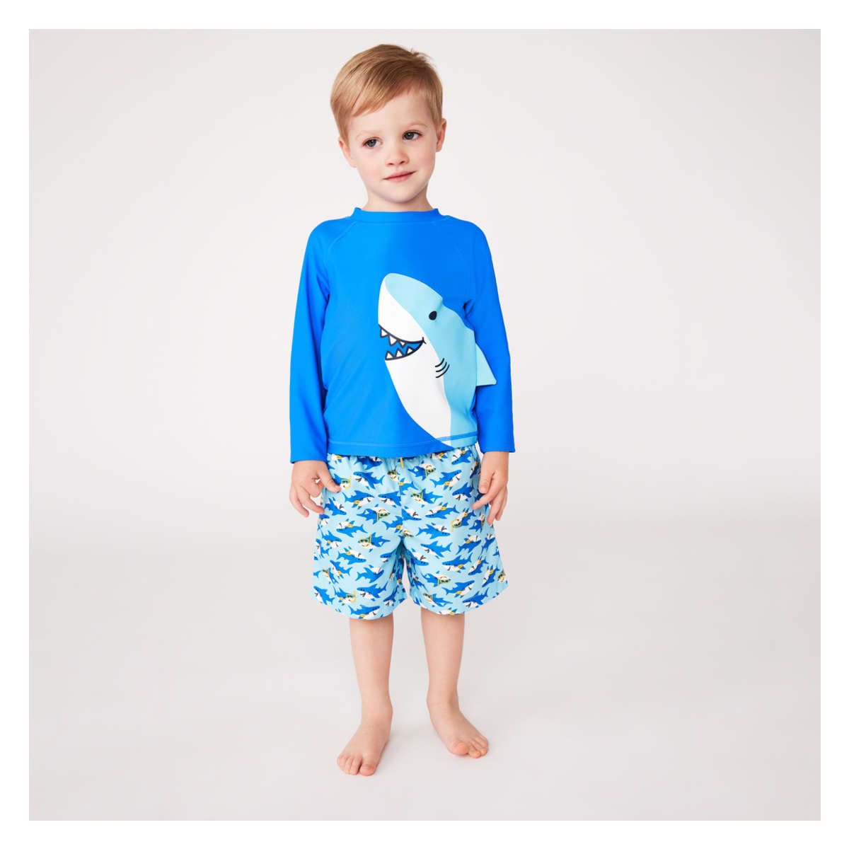 Reel Legends Little Boys Double Shark Embossed Rashguard Top - Royal Blue - X-Small