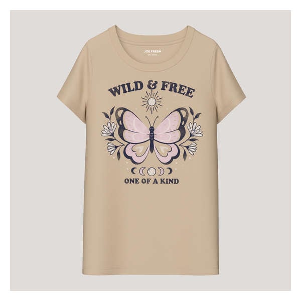 Kid Girls' Graphic T-Shirt - Light Khaki Brown