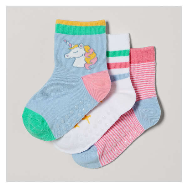 Toddler Girls' 3 Pack Quarter-Crew Socks - Blue