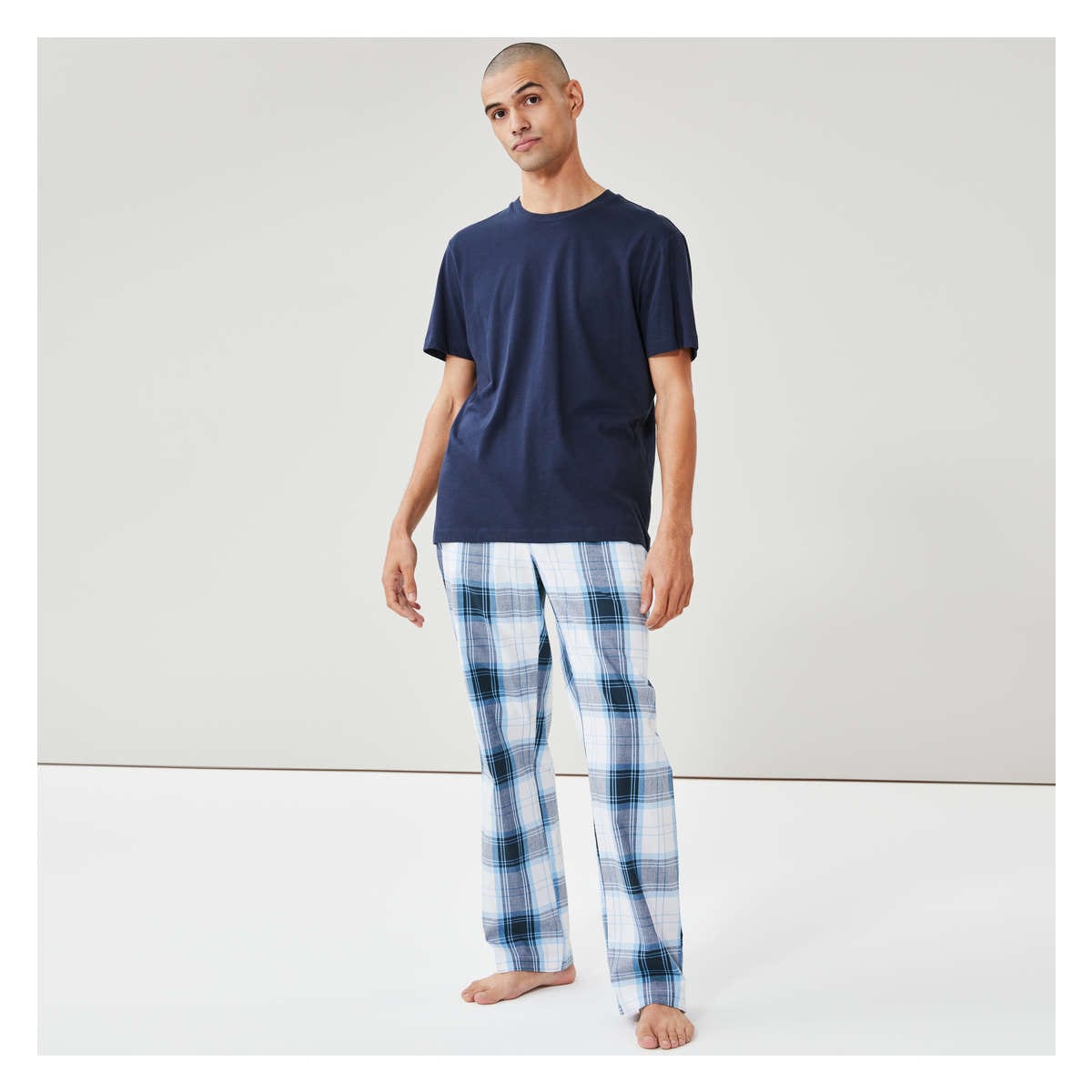 Regular Fit Pajama Pants - Dark blue/white - Men