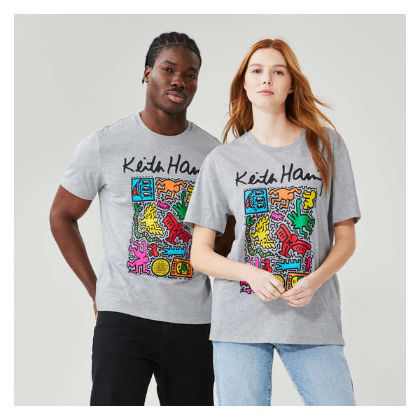 Gender-Free Adult Keith Haring Pop Shop T-Shirt - Light Grey Mix