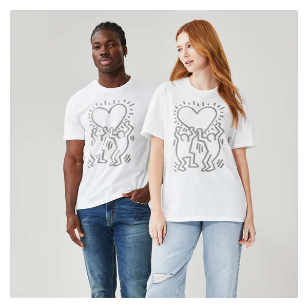 Gender-Free Adult Keith Haring Heart Pride T-Shirt - White
