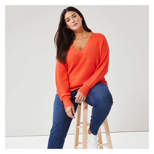 Women+ Textured Pullover - Bright Orange