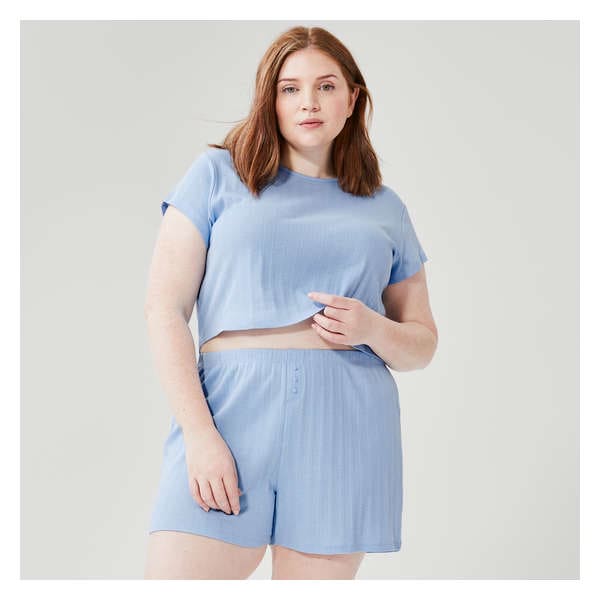 Women+ Pointelle Crop T-Shirt - Pastel Blue