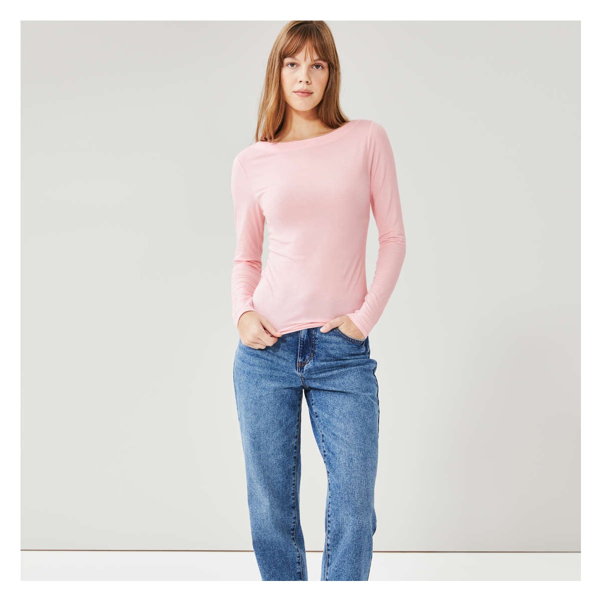 Boat Neck Long Sleeve in Bright Pink from Joe Fresh