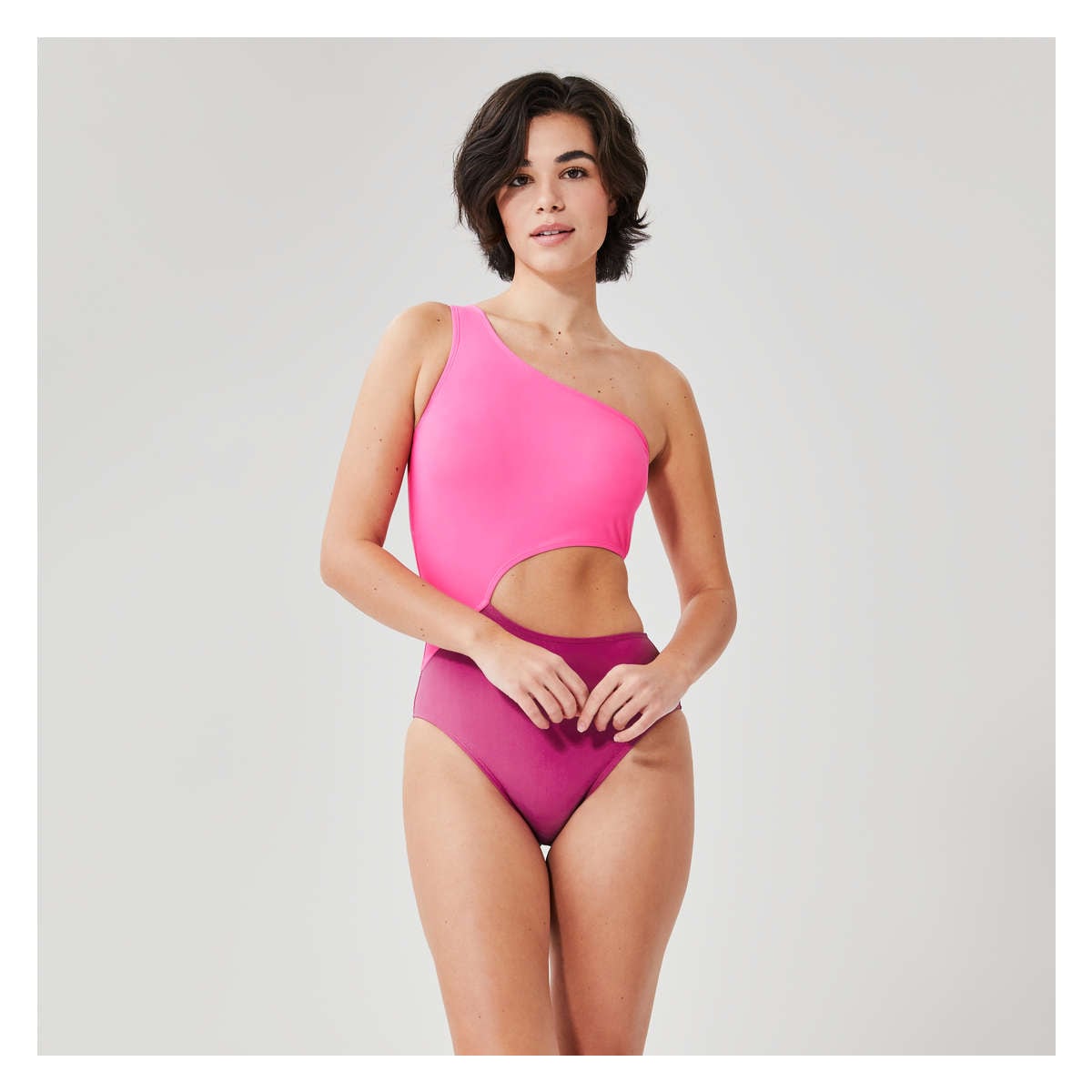 One-Shoulder Swimsuit in Bright Pink from Joe Fresh