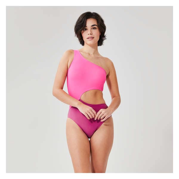 One-Shoulder Swimsuit - Bright Pink