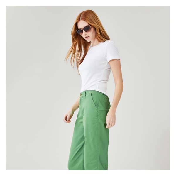 AYGJKIE Women's Lightweight Casual Pants Women's Straight Wide Legs Pants  Loose Casual Beach Pants with Two Large Pockets and Buttons on The Leg Ends  (Color : Green, Size : X-Large) : 