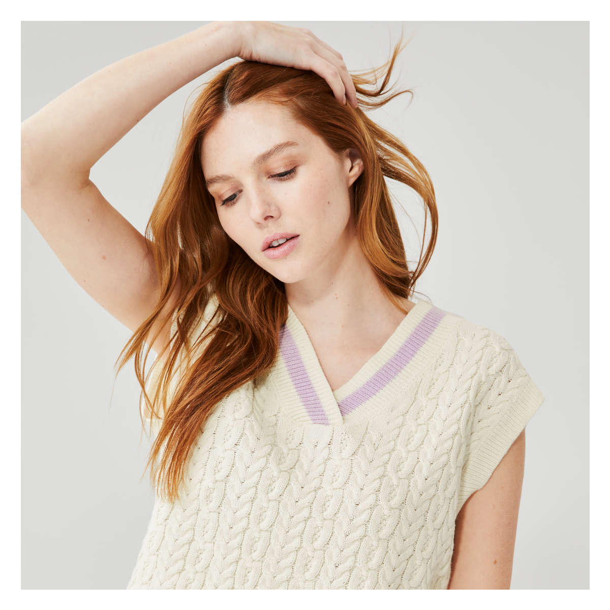 Cable Knit Vest in Ivory from Joe Fresh