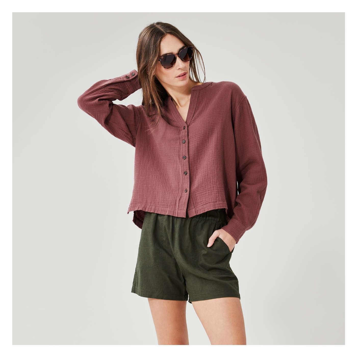 Double Gauze Shirt in Maroon from Joe Fresh