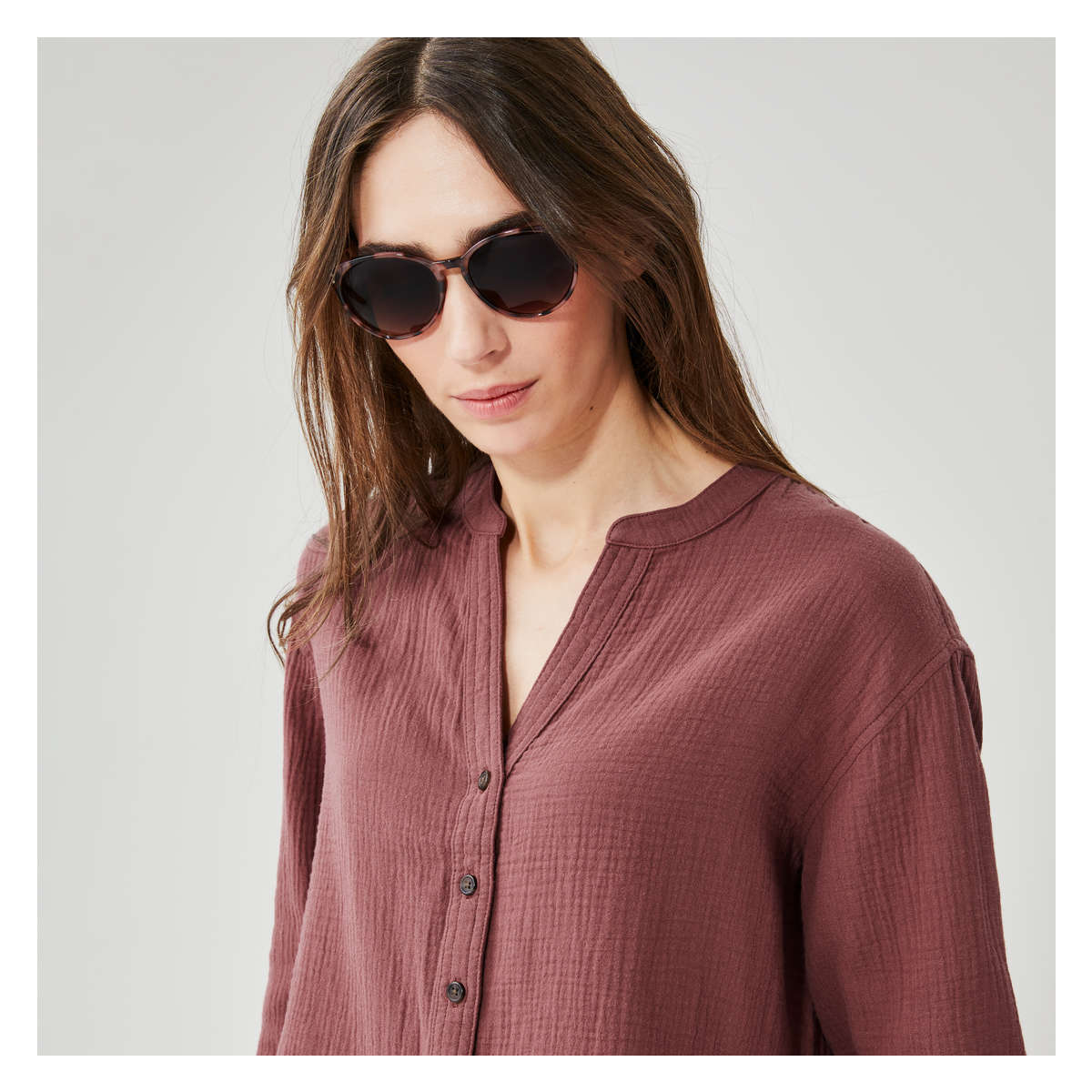 Double Gauze Shirt in Maroon from Joe Fresh