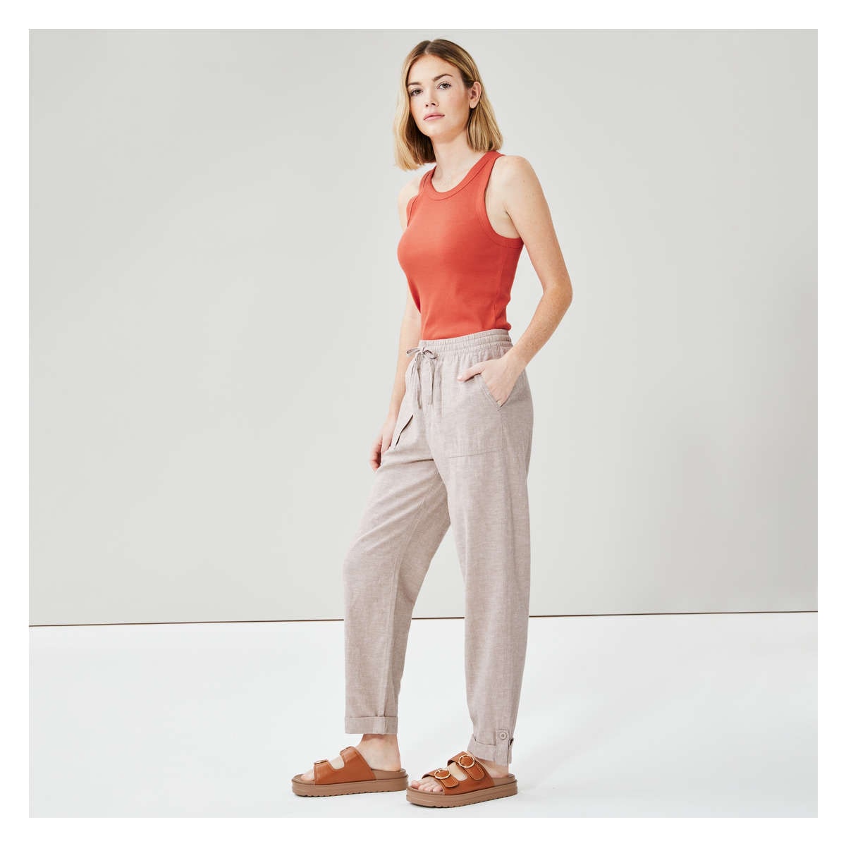 Linen-Blend Pant in Beige from Joe Fresh