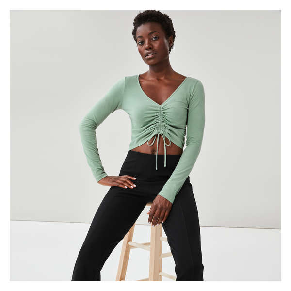 Ruched V-Neck Top - Dusty Green