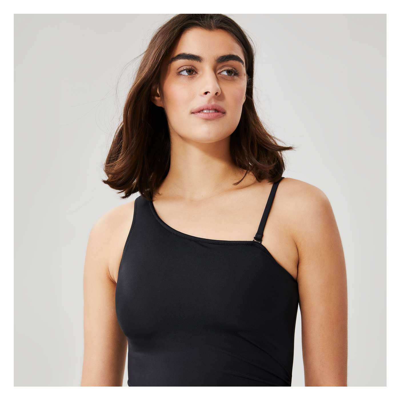 Black One Shoulder Loop Swimsuit, Swimwear