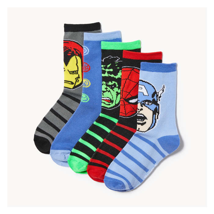 Kid Boys' 5-Pack Marvel Crew Socks