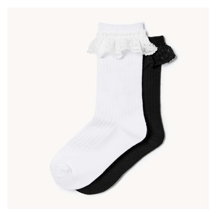 Kid Girls' 2 Pack Lace Edge Crew Socks