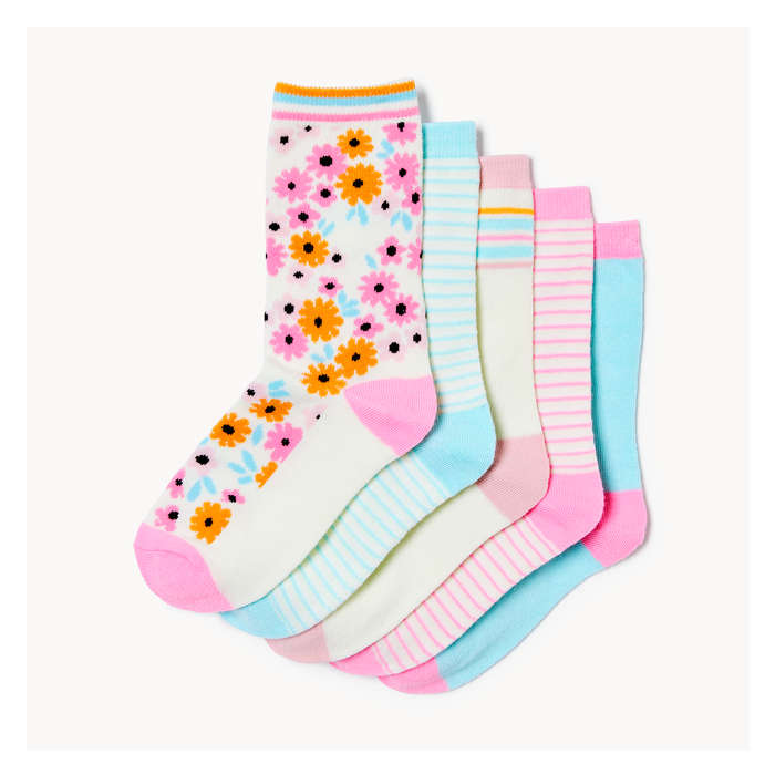 Kid Girls' 5 Pack Crew Socks - Multi