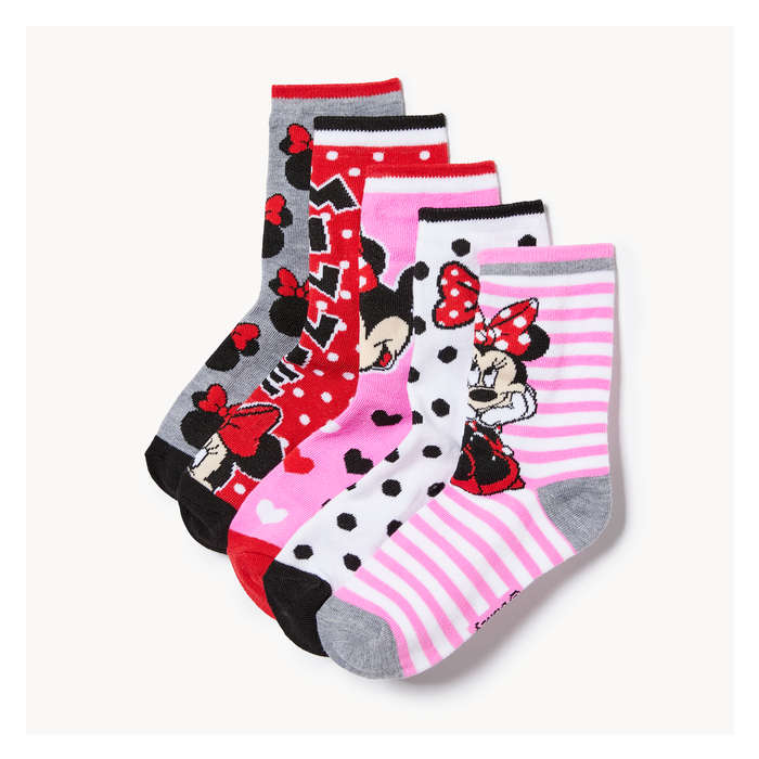 Kid Girls' 5 Pack Minnie Mouse Crew Socks