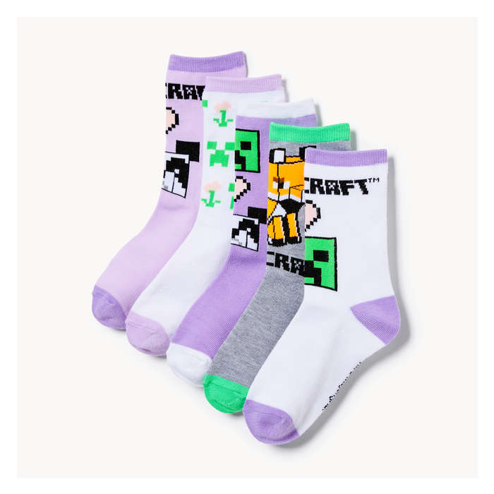 Kid Girls' 5-Pack Minecraft Crew Socks