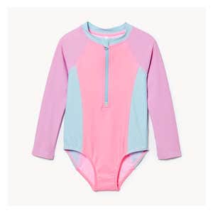 Toddler Girls' Rash Guard Swimsuit - Light Neon Pink