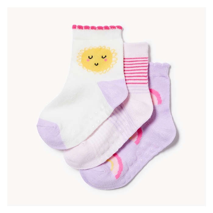 Toddler Girls' 3 Pack Quarter-Crew Socks - Purple