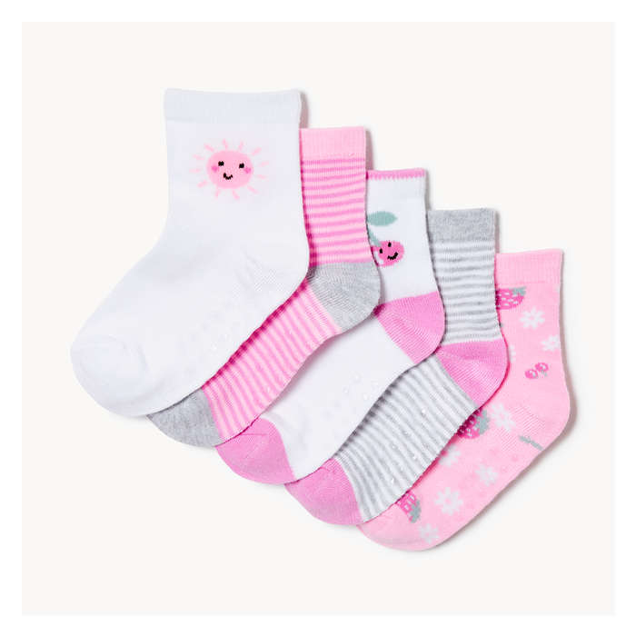 Toddler Girls' 5 Pack Quarter-Crew Socks - White