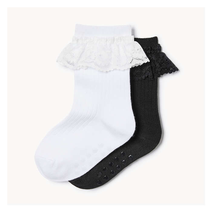 Toddler Girls' 2 Pack Lace Trim Crew Socks