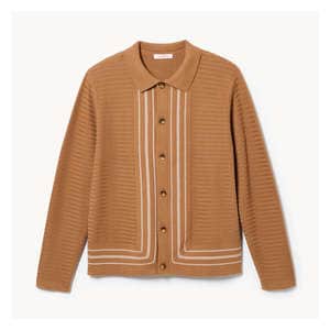 Men's Button-Up Polo Sweater - Light Brown