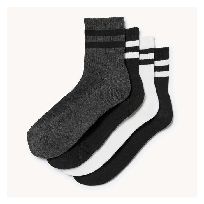 Men's 4 Pack Quarter-Crew Socks - Black